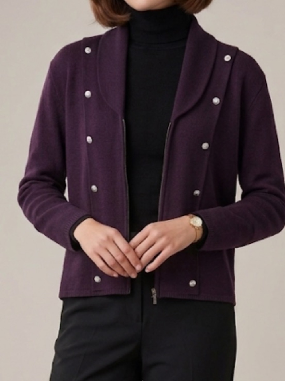 Vintage San Remo Purple Knit Zip-Front Cardigan sweater large